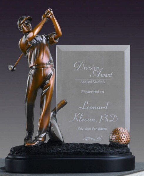 Glass Imprint Golfer Frame Sculptural Award Golfing Trophies Statue